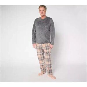 Cuddl Duds Fleece w/ Stretch V-Neck & Pant Pajama Set Charcoal Plaid XL A667652